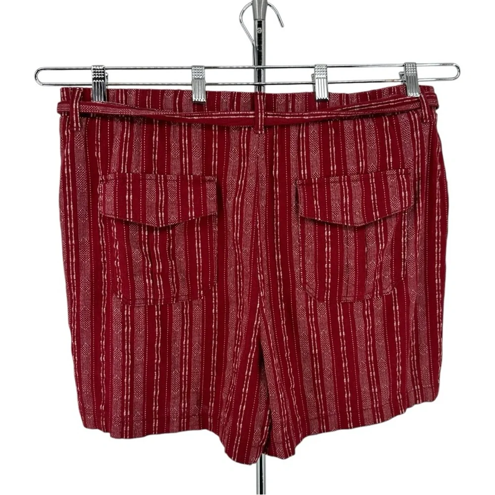 a.n.a Linen Blend Womens High Rise Pull-On Short Red Derby Stripe XXL NWT